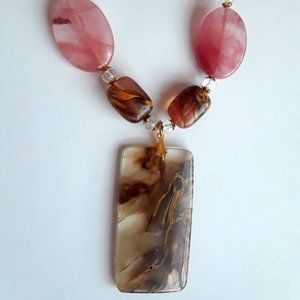 Volcano/cherry quartz necklace